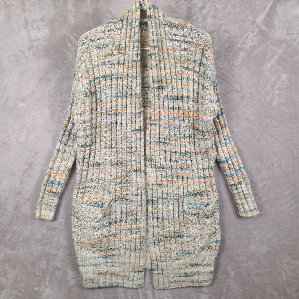 Anthropologie Cardigan Open Front Multicolor XS Pockets Cotton Blend Boho Layer